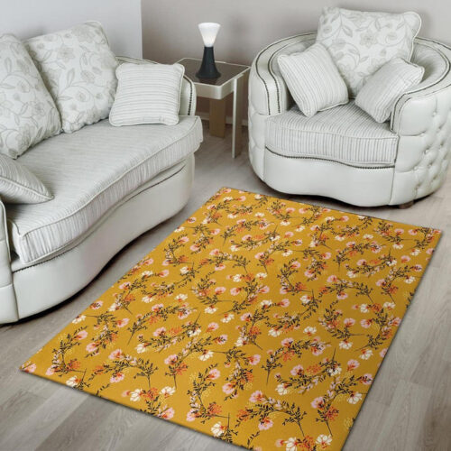 Yellow Floral Retro Print Sillvela Area Rug