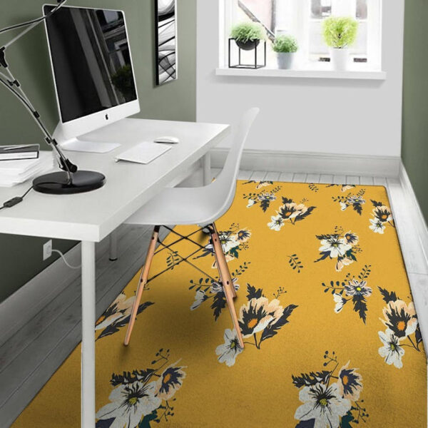 Yellow Flower Print Sillvela Area Rug