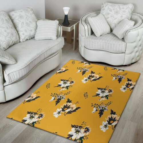 Yellow Flower Print Sillvela Area Rug