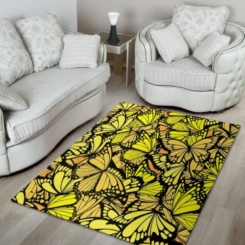 Yellow Monarch Butterfly Sillvela Area Rug