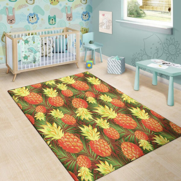 Yellow Neon Pineapple Hawaiian Print Sillvela Area Rug