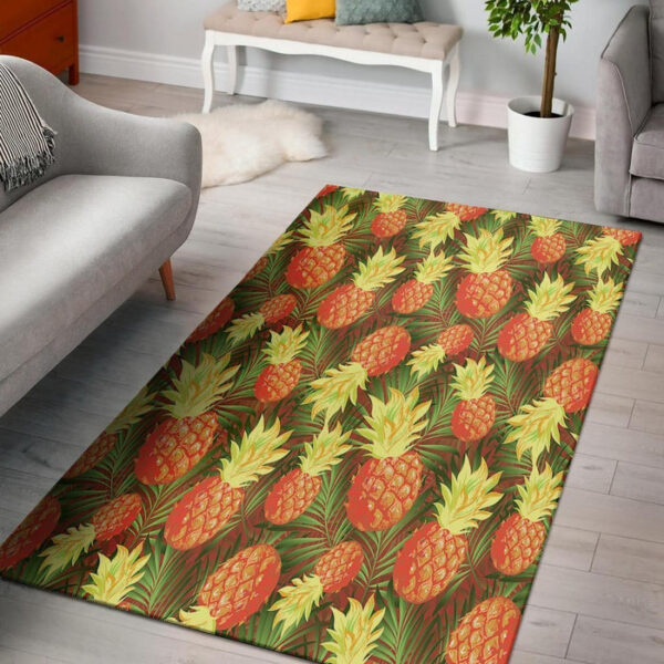 Yellow Neon Pineapple Hawaiian Print Sillvela Area Rug