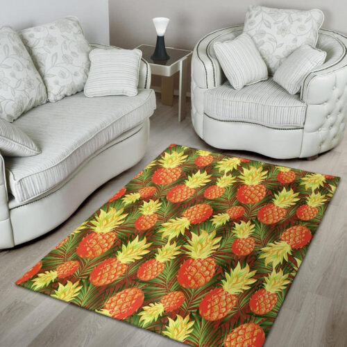 Yellow Neon Pineapple Hawaiian Print Sillvela Area Rug