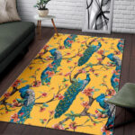 Yellow Peacock Floral Pattern Print Sillvela Area Rug