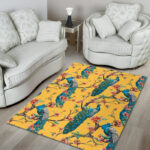 Yellow Peacock Floral Pattern Print Sillvela Area Rug