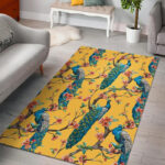 Yellow Peacock Floral Pattern Print Sillvela Area Rug