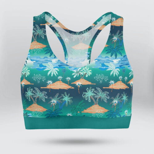 Blue Lagoon Paradise Pattern With Ocean, Islands And Palms Sports Bra for Women