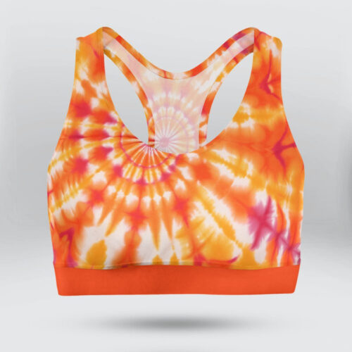 Orange Rainbow Tie Dye Sports Bra for Women