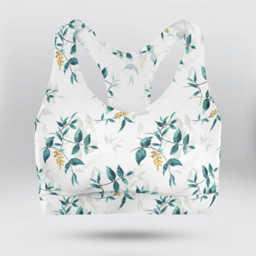 Tropical Palm Tree Leaf Pattern Sports Bra for Women