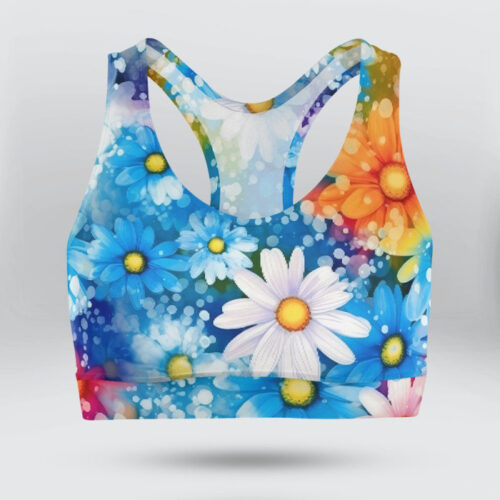 Cute Tie Dye Daisy Flowers Sports Bra for Women