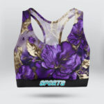 Purple Glitter Marble Floral Sports Bra for Women