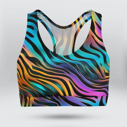 Holographic Tiger Stripe Skin Neon Sports Bra for Women