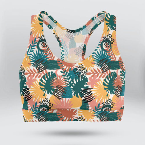 Jungle Leaf, Wild Nature Abstract Pattern Sports Bra for Women