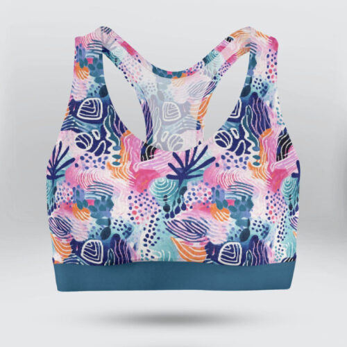Tropical Coastal Coral Reef Border Sports Bra for Women