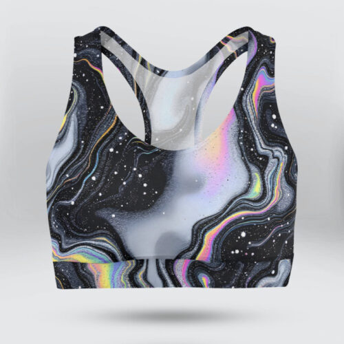 Holographic Black White Glitter Background Sports Bra for Women
