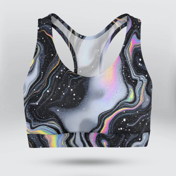 Holographic Black White Glitter Background Sports Bra for Women