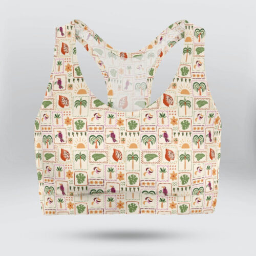 Tropical Patchwork Pattern Sports Bra for Women
