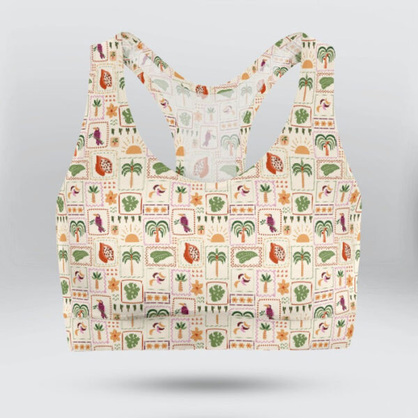 Tropical Patchwork Pattern Sports Bra for Women