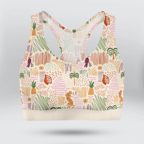 Tropical Summer Beach Patchwork Pattern Sports Bra for Women