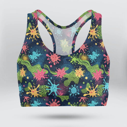 Bright Neon Splatter Camo Art Sports Bra for Women