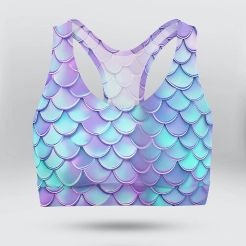 Holographic Mermaid Scales Sports Bra for Women