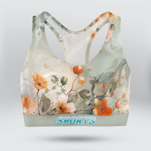Floral Marble On Grey Background Sports Bra for Women