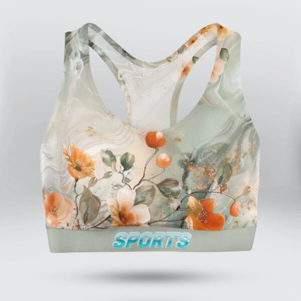 Floral Marble On Grey Background Sports Bra for Women