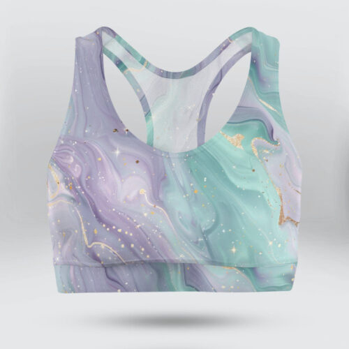 Abstract Marble Swirl Sports Bra for Women