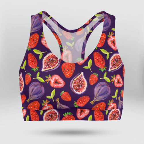 Summer Fruit Strawberry and Figs Sports Bra for Women