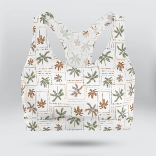 Geometric Tropical Palm Tree Sports Bra for Women