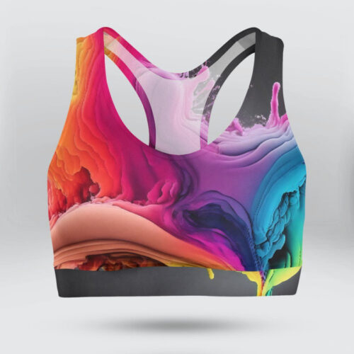 Rainbow Alcohol Ink Backgrounds Sports Bra for Women