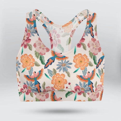 Parrot and Tropical Flower Sports Bra for Women