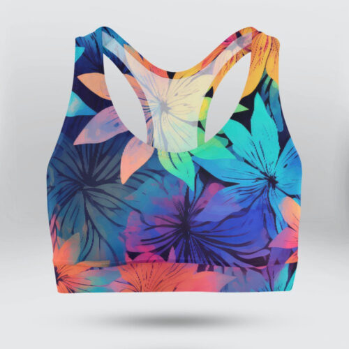 Tie Dye Daisy Flowers Sports Bra for Women