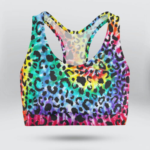 Rainbow Tie Dye Leopard Sports Bra for Women