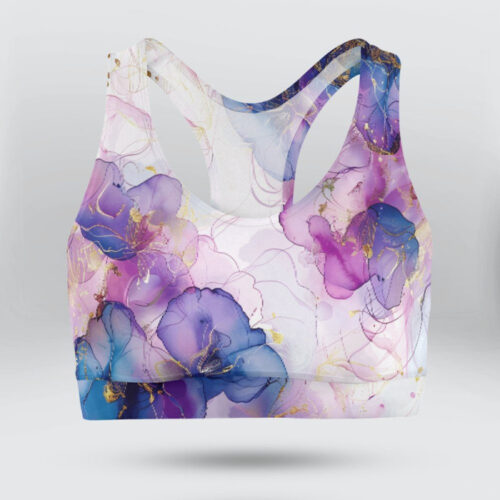 Orchid Alcohol Ink Flowers Sports Bra for Women