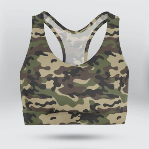 Army Green Camo Sports Bra for Women
