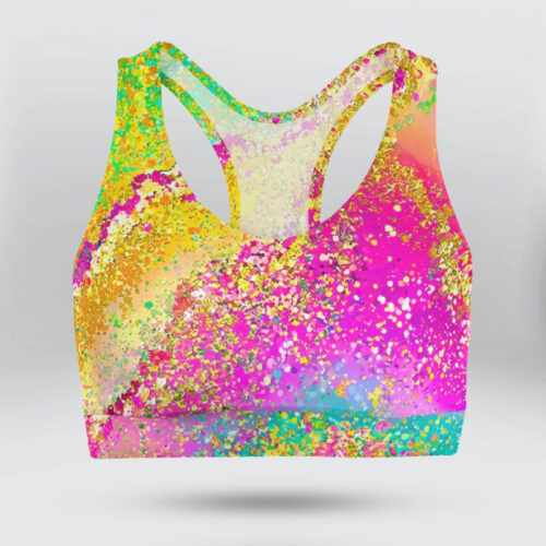 Rainbow Alcohol Ink and Glitter Sports Bra for Women