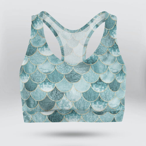 Blue Mermaid Fish Scale Sports Bra for Women
