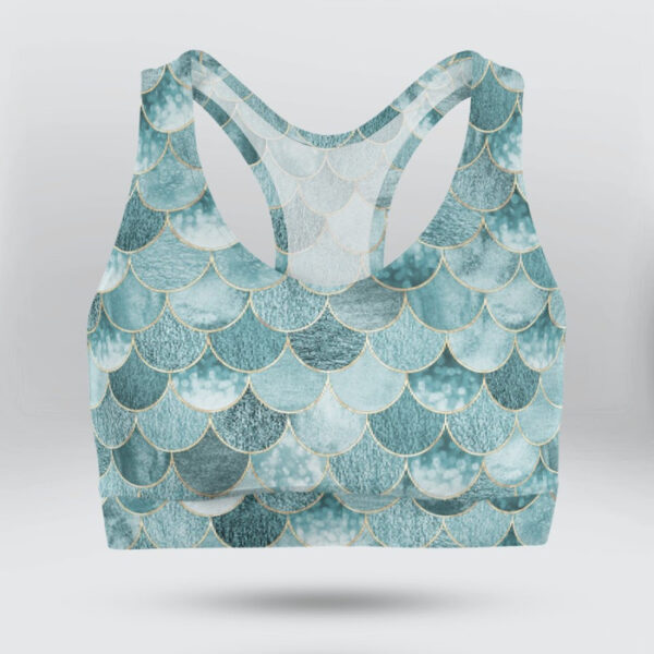 Blue Mermaid Fish Scale Sports Bra for Women