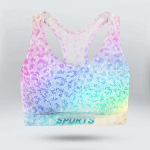 Pastel Rainbow Bright Glitter Sports Bra for Women