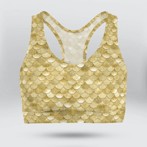 Yellow Mermaid Fish Scale Sports Bra for Women