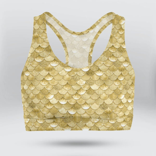 Yellow Mermaid Fish Scale Sports Bra for Women
