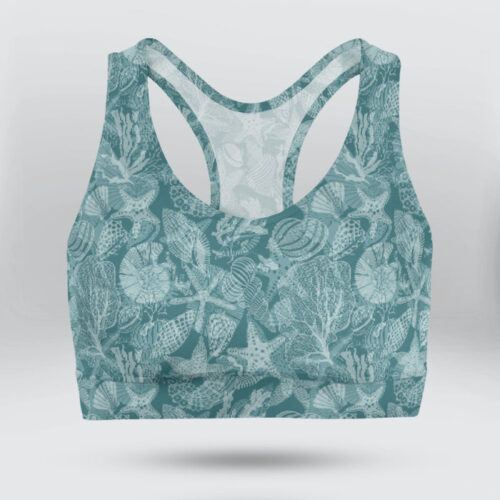 Art Sea Background With Sea Creatures Sports Bra for Women