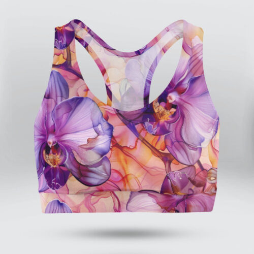 Cute Orchid Alcohol Ink Flowers Sports Bra for Women