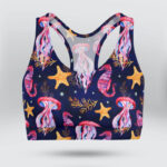 Fun Summer Beach with Marine Plants Sports Bra for Women