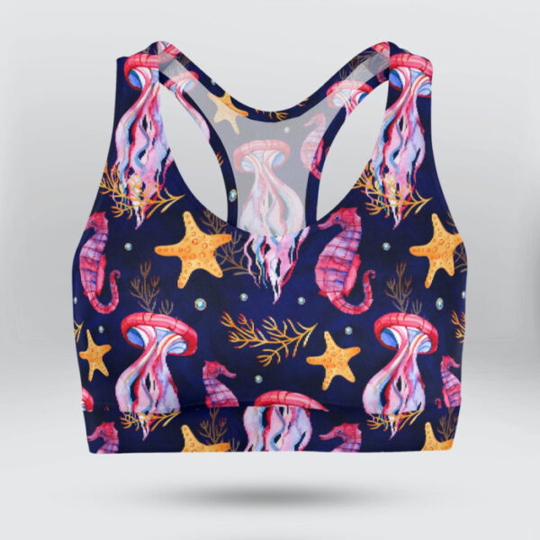 Fun Summer Beach with Marine Plants Sports Bra for Women