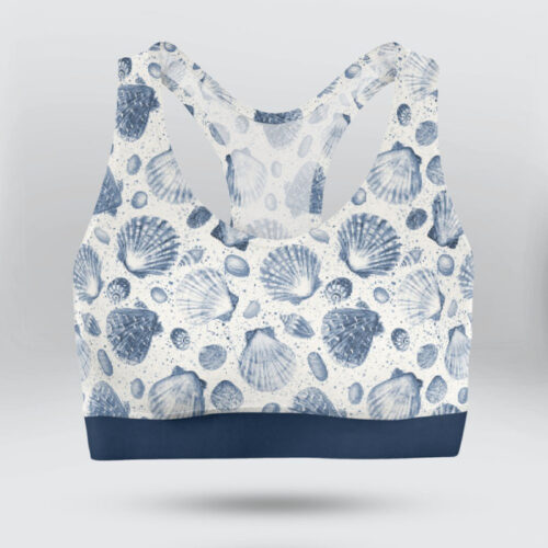 Watercolor Seashell Pattern Sports Bra for Women