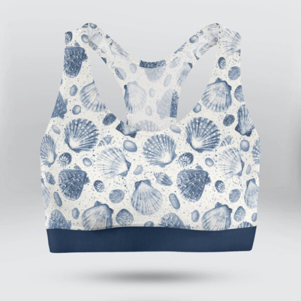 Watercolor Seashell Pattern Sports Bra for Women