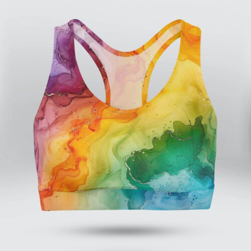 Rainbow Alcohol Ink Luxury Sports Bra for Women