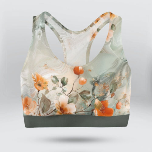Floral Marble On Grey Background Sports Bra for Women